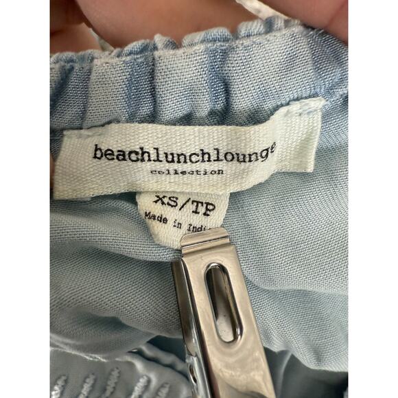 Beach Lunch Lounge Sz XS Floral Embroidered Boho Ruffle Neckline Mini Dress Blue - Picture 6 of 8